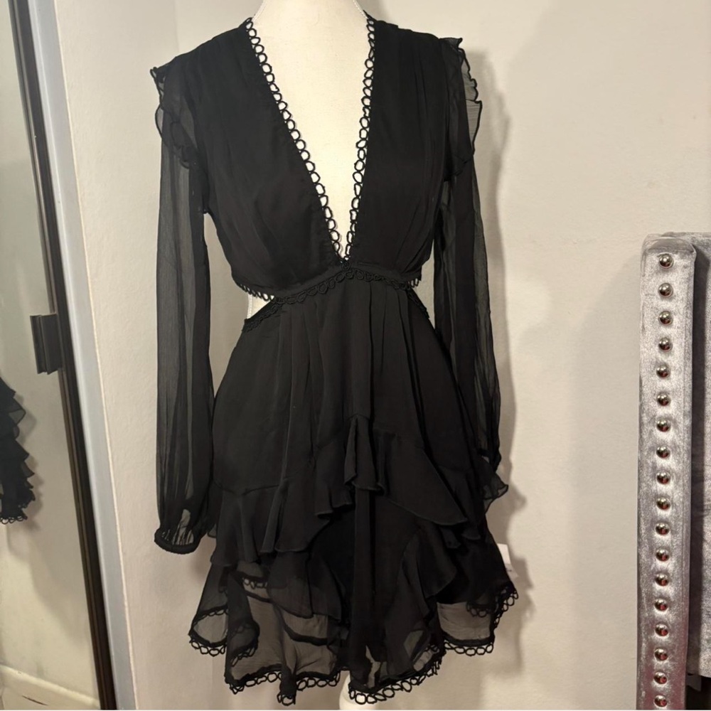 ASOS Black Long Sleeve Ruffle Dress